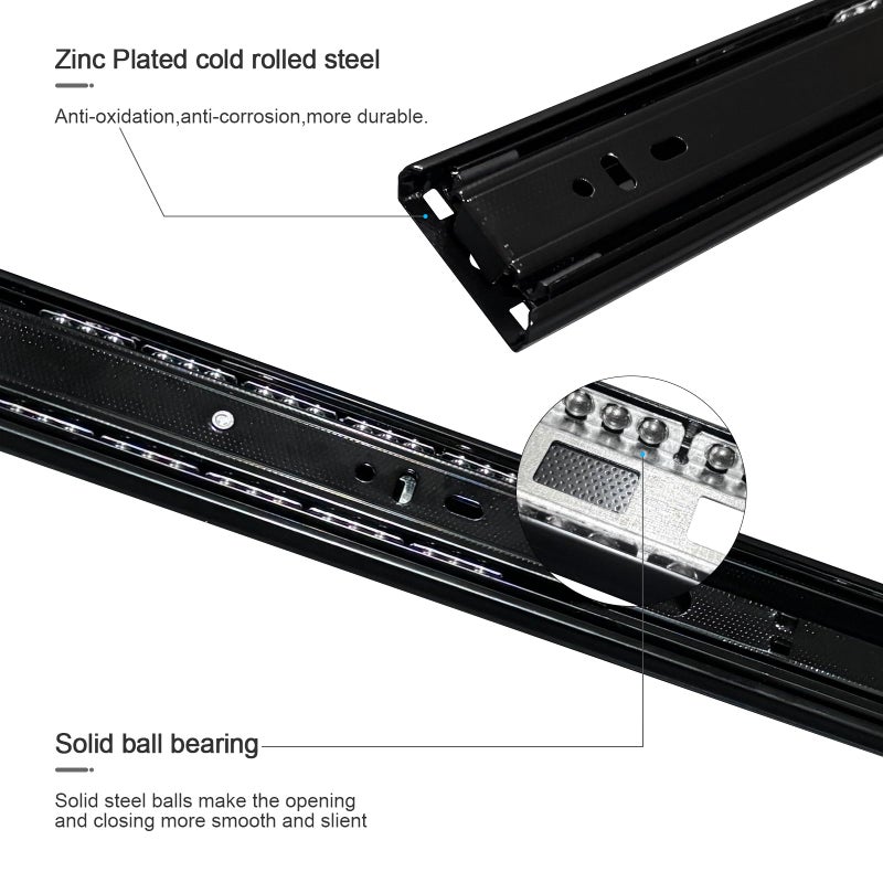 FCOUMY 14 inch Drawer Slides 4 Pairs (8pcs) Full Extension Ball Bearing Drawer Slide 3 fold Full Stretch Side Mount Drawer Slides 100 LB Capacity Drawer Slide 14"" Black - Image 3